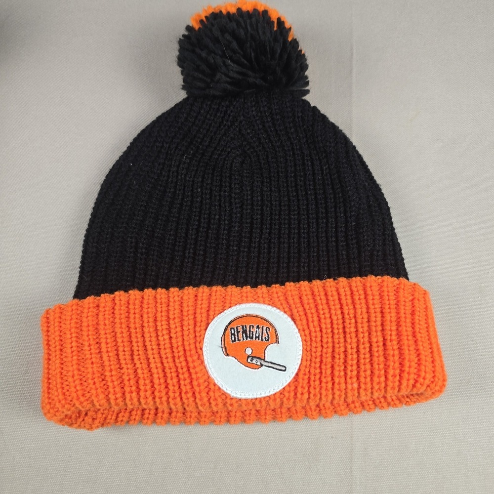 Mitchell & Ness NFL Cincinnati Bengals Throwback Knit Pom Beanie Hat Orange
